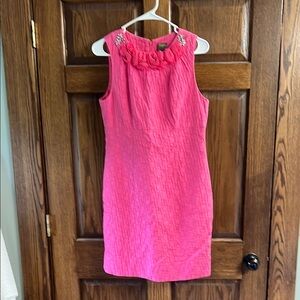 Taylor Pink Ruffled Sheath Dress for Wedding Guest